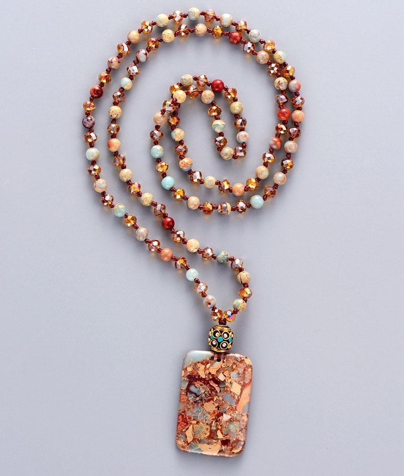 Ancient Stones Boho Beaded Pendant  Necklace