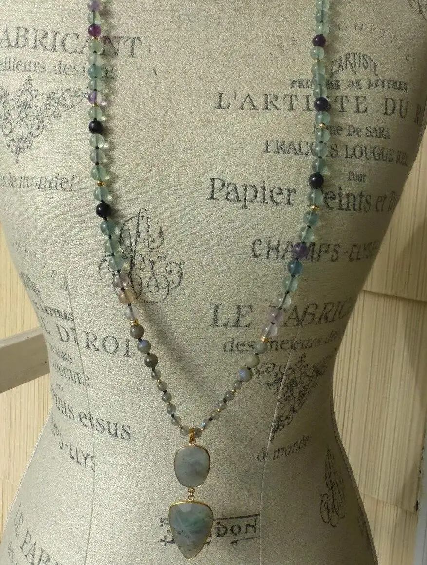 Moon Stone & Labradorite Beaded Necklace