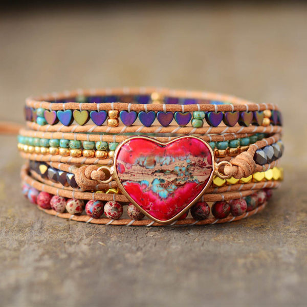 Heart Charm Leather Wrap Bracelet