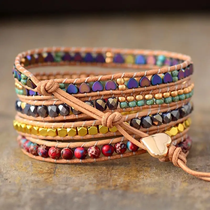 Leather Bracelet for Women/ Boho Jewelry/ Beaded Wrap Bracelet/ Seed Bead Leather  Bracelet/ Bohemian Jewelry. - Etsy