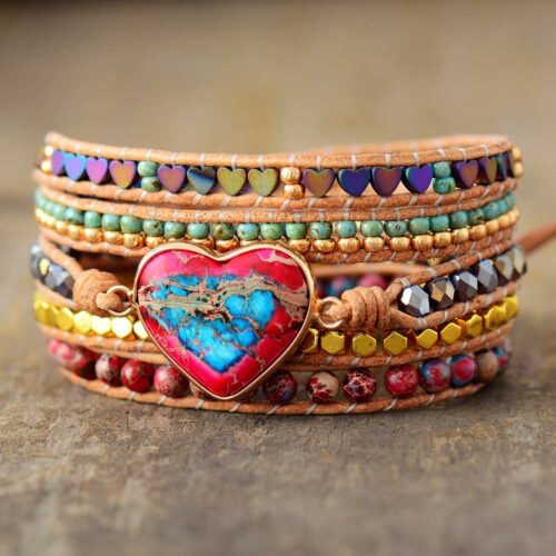 Heart Charm Leather Wrap Bracelet