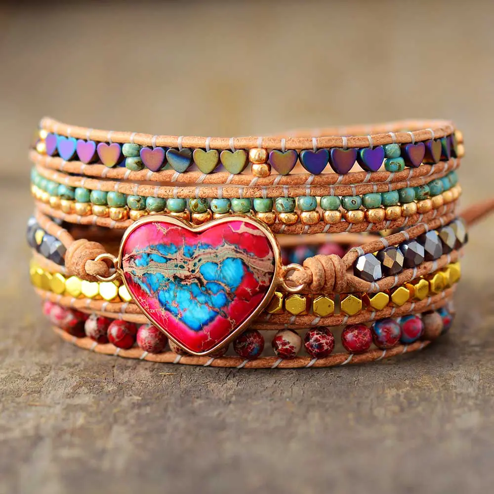 Hippie Heart Leather Wrap Bracelet