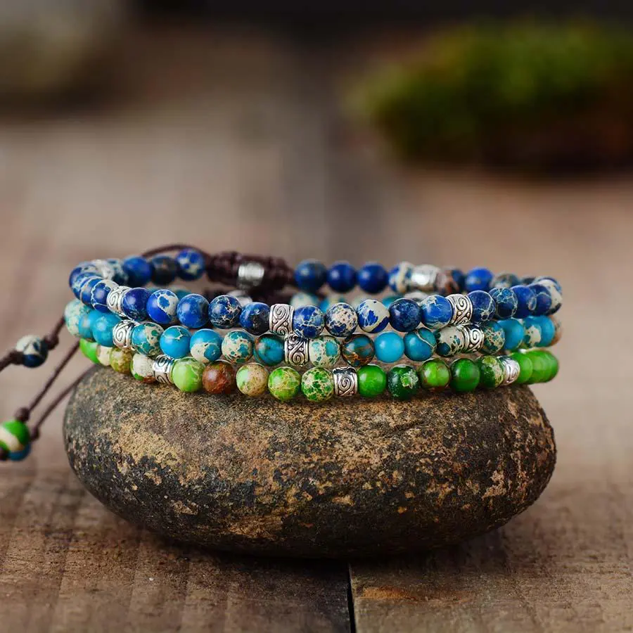 Hand Made Boho Turquoise Beaded Jasper Stacking Bracelet