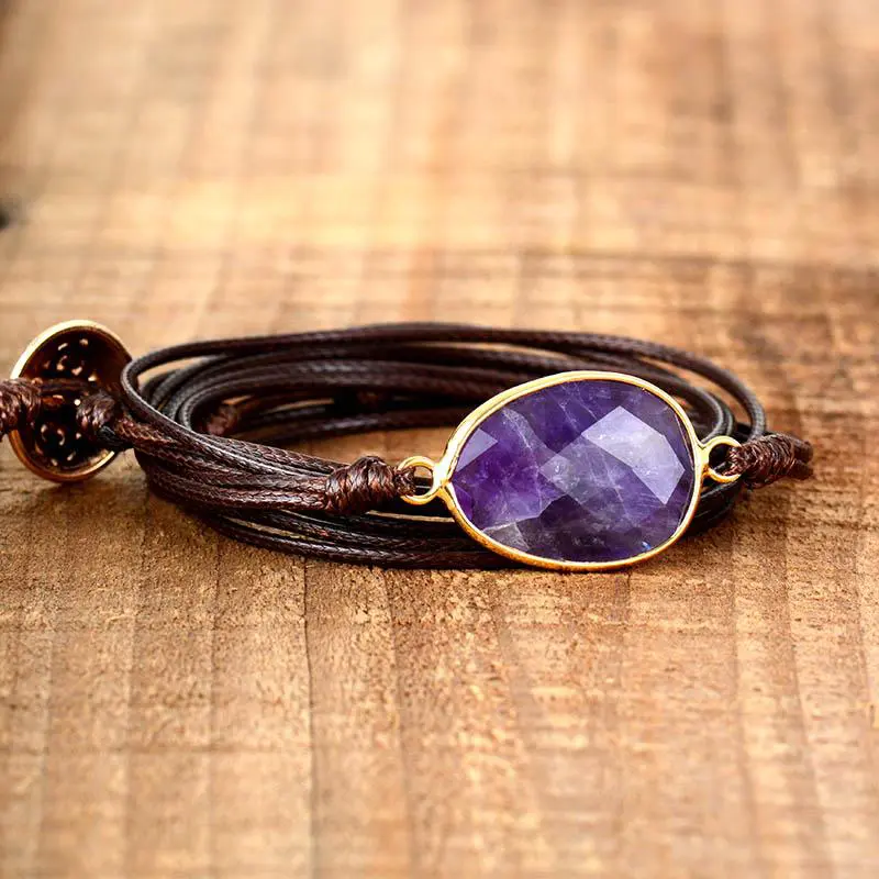 Amethyst Crystal Charm Vegan Bracelet