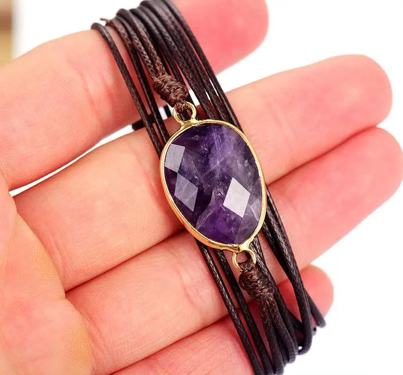 Amethyst Crystal Charm Vegan Bracelet