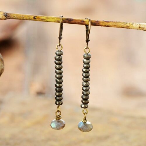 Treasure Jewelry | Faceted Pyrite Labrodorite Dangle Earrings - Women Earrings