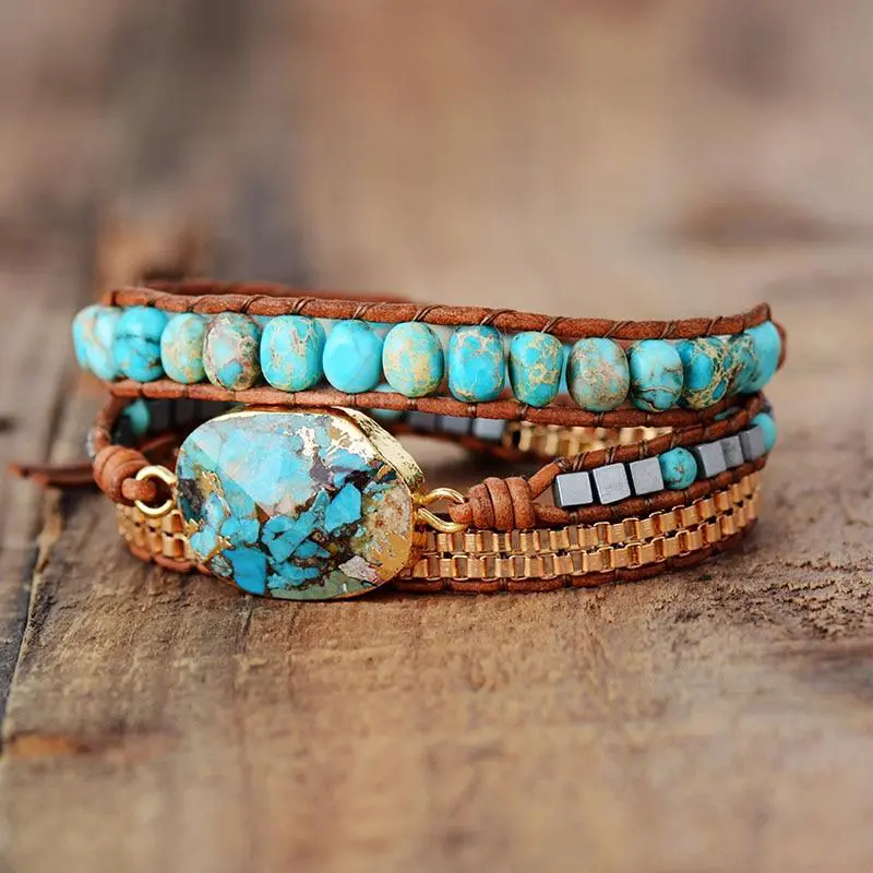 Cassiopeia Turquoise Leather Wrap Bracelet