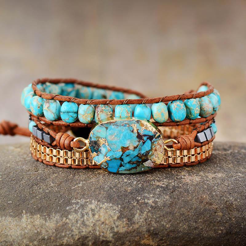 Cassiopeia Turquoise Leather Wrap Bracelet
