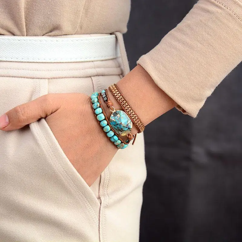 Cassiopeia Turquoise Leather Wrap Bracelet - Image 6