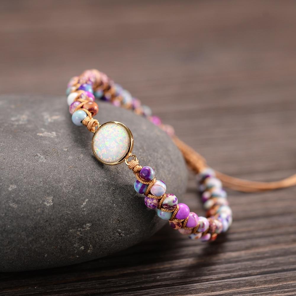 FoxGlove And Moon stone - Double Braided Beads Bracelet