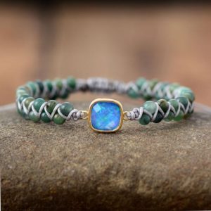 Moon Magic Opal Charm Braided Beads Bracelet