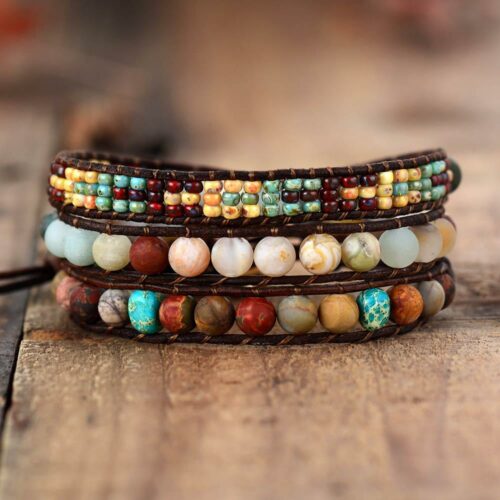 Treasure Jewelry | Frosted Stone Beads Multi Layered Bohemian Vintage Wrap Bracelet