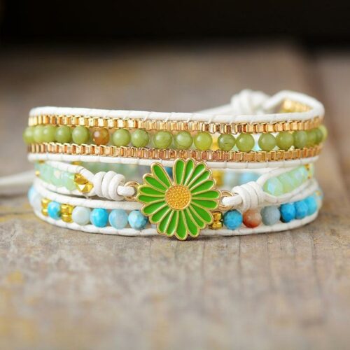 Handmade Daisy Charm wrap bracelet for women - Treasure Jewelry