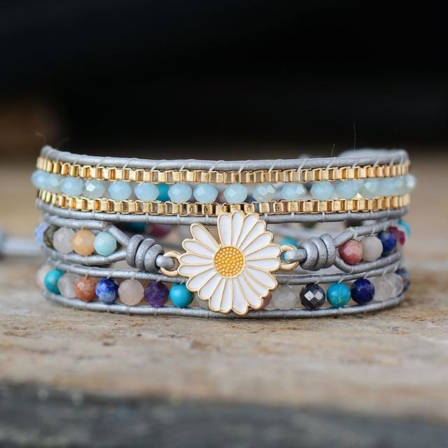 Handmade Daisy Charm wrap bracelet for women - Treasure Jewelry