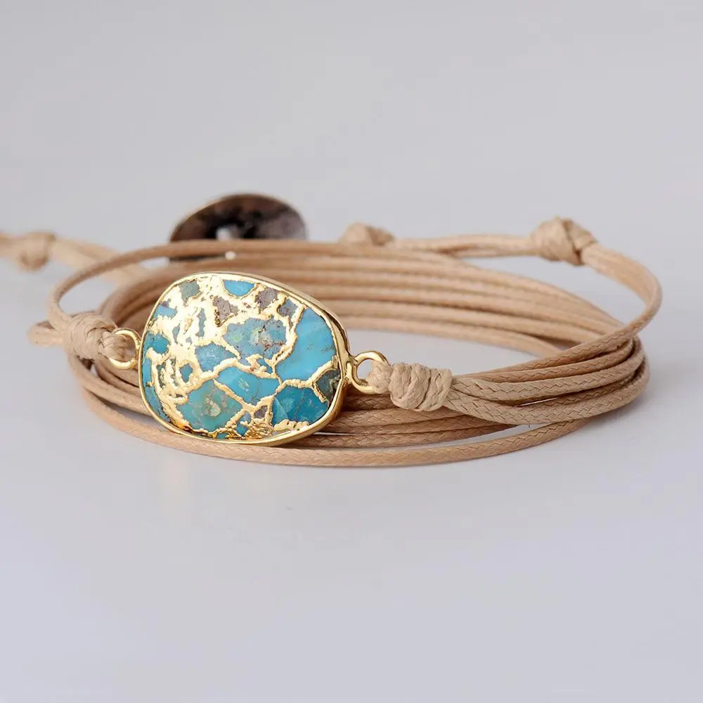 Gold &Turquoise Charm Rope Wrap Bracelet