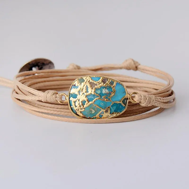 Gold &Turquoise Charm Rope Wrap Bracelet - Image 3