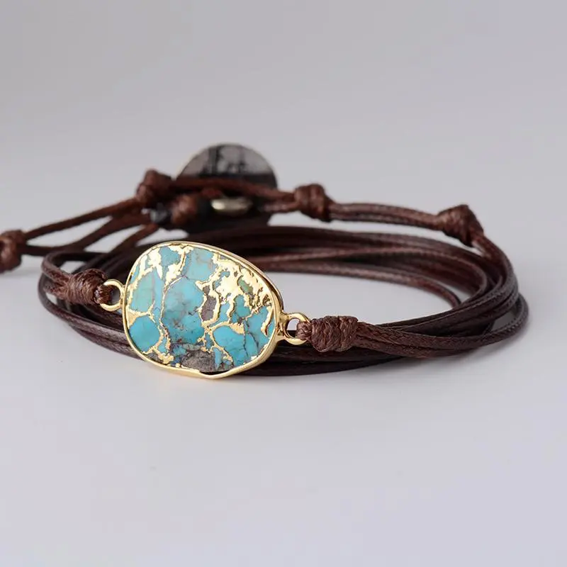 Gold &Turquoise Charm Rope Wrap Bracelet - Image 4