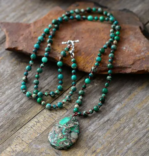 Jungle Tribe -Earth Green Necklace - Jasper Beads