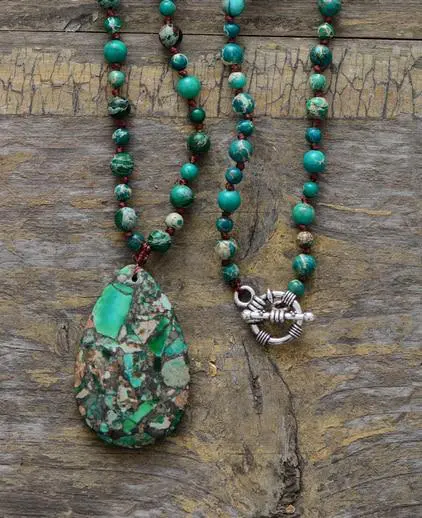 Jungle Tribe -Earth Green Necklace - Jasper Beads