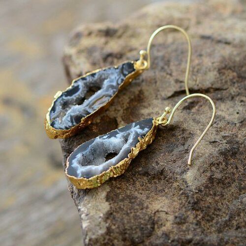 Druzy Crystals Drop Earrings – Gold or Silver