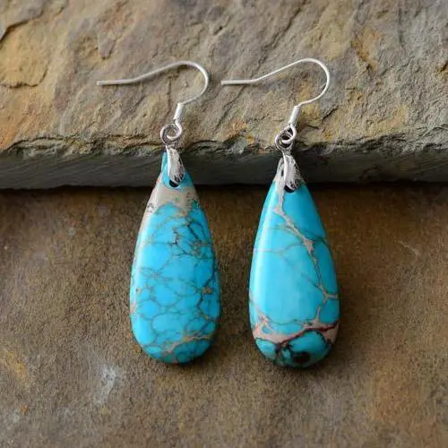 Teardrop Dangle Earrings - Natural Stones