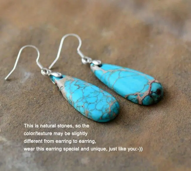 Teardrop Dangle Earrings - Natural Stones - Image 3