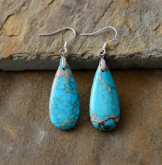 Teardrop Dangle Earrings - Natural Stones - Image 2