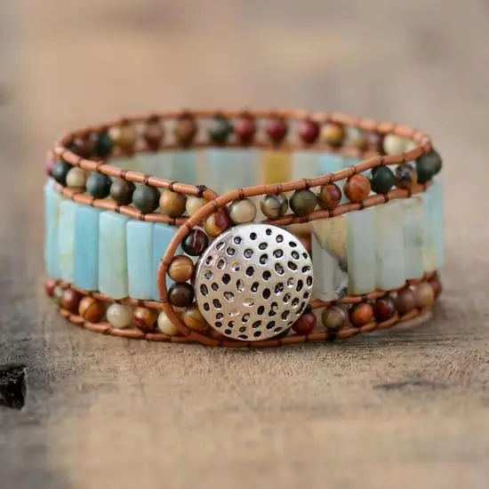 Amazonite Stones Cuff Bracelet