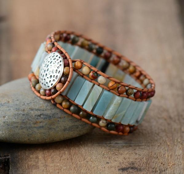 Amazonite Stones Cuff Bracelet