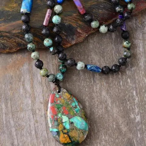 Stone Mix Teardrop Necklace - Image 4