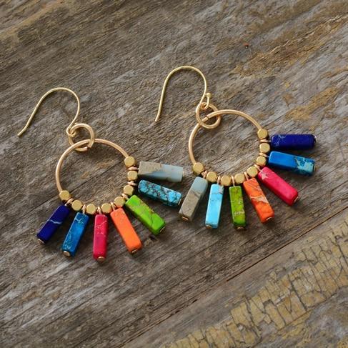 Rainbow Earrings jasper stone beads