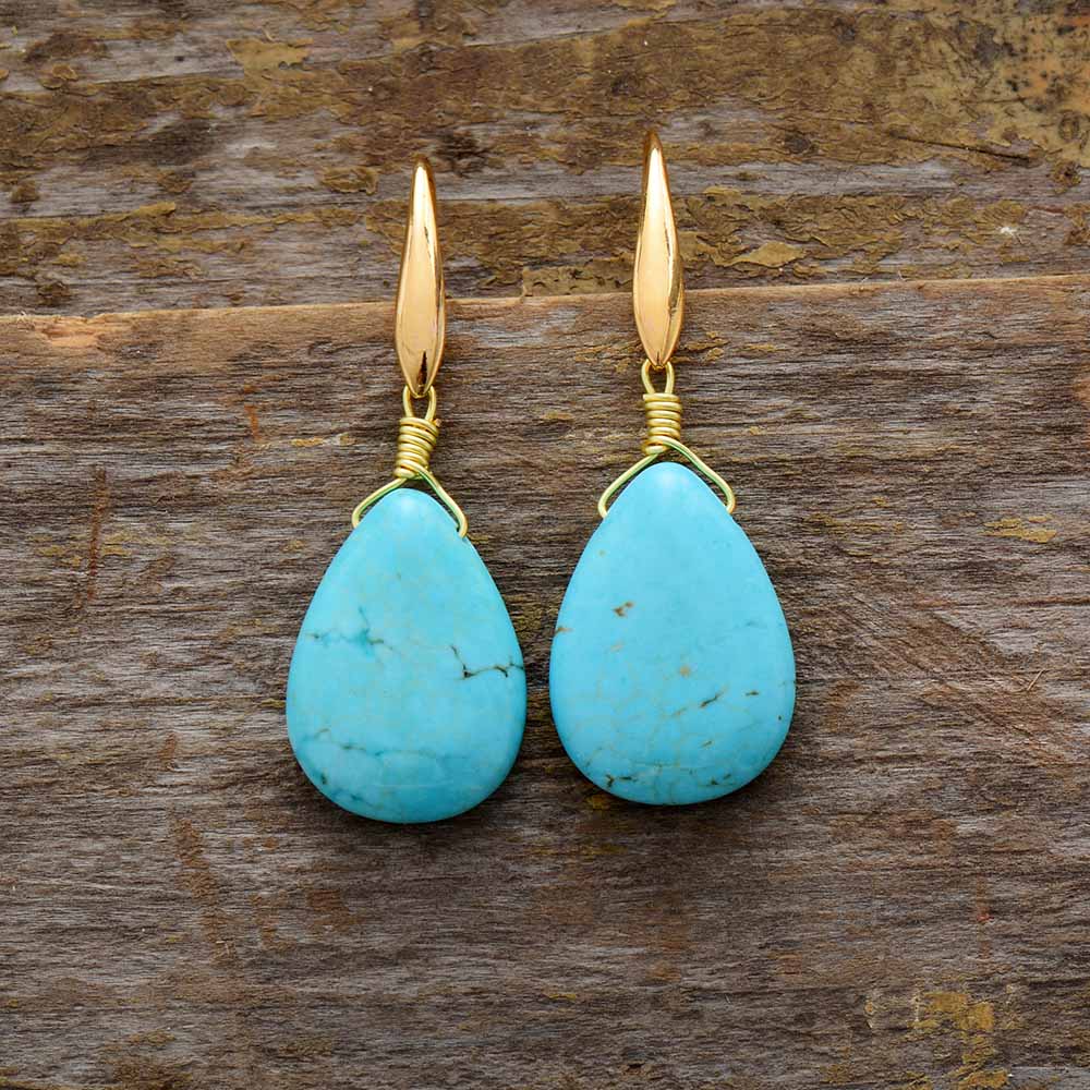 Drops from the Ocean - Turqouise Stone Drop Earrings