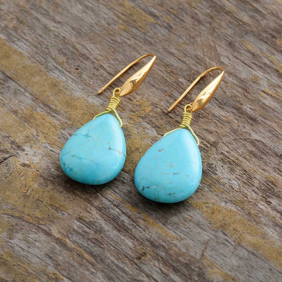 Drops from the Ocean - Turqouise Stone Drop Earrings