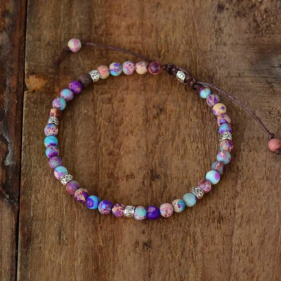 Hand Made Boho Violet Beaded Jasper Stacking Bracelet