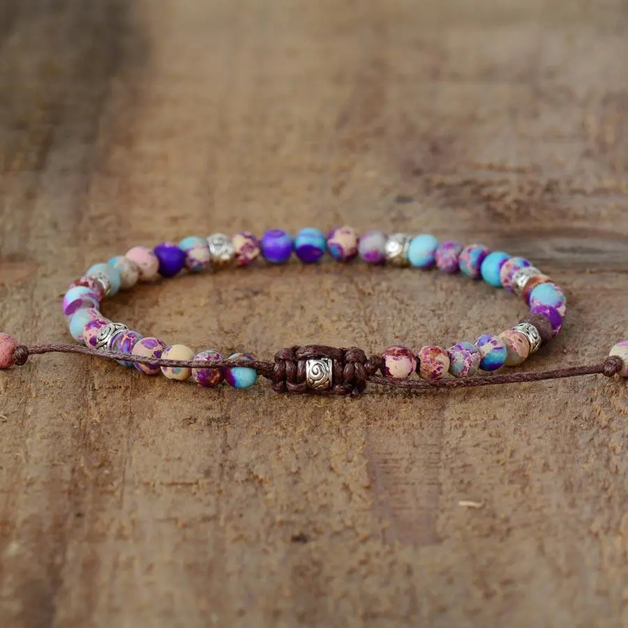 Hand Made Boho Violet Beaded Jasper Stacking Bracelet