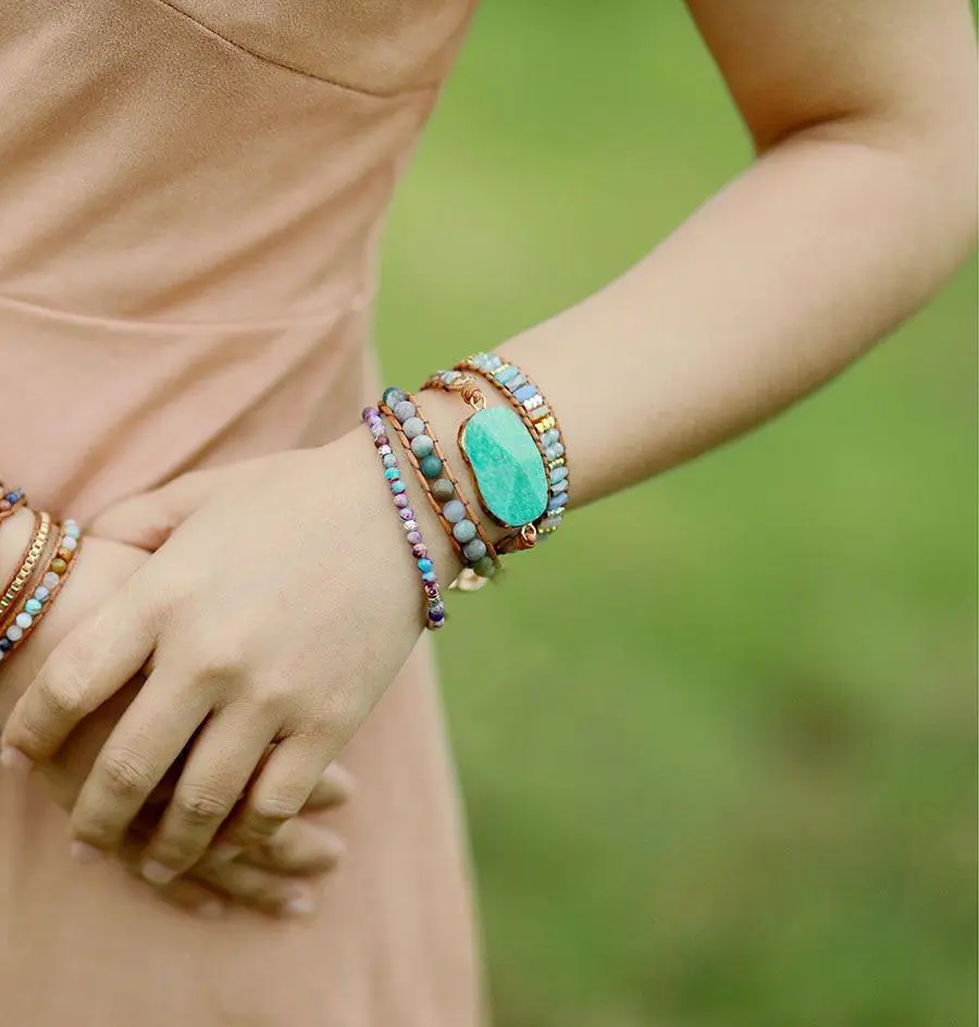 Hand Made Boho Violet Beaded Jasper Stacking Bracelet