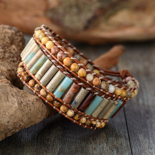 Earth Magic Bohemian Leather Wrap Bracelet three layers