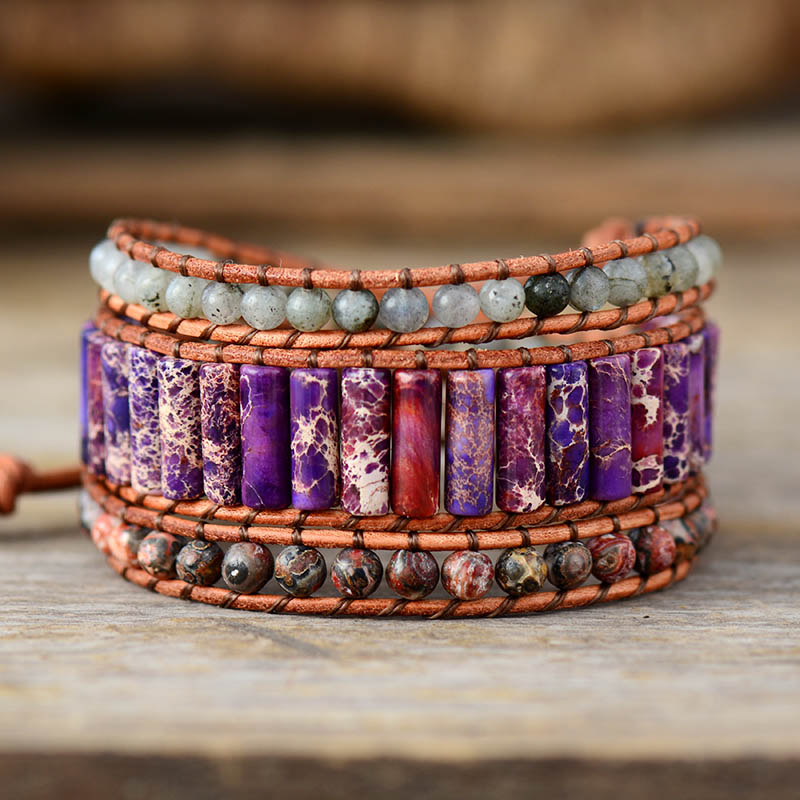 Fancy Purple Bohemian Leather Wrap Bracelet