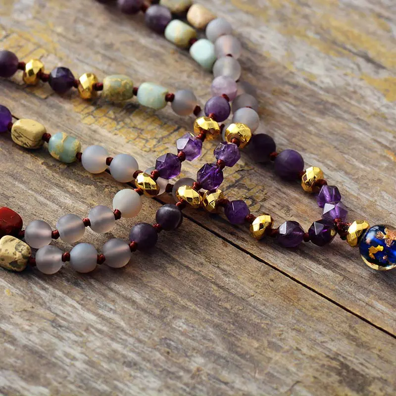 Viola Amethyst Pendant Beaded Necklace