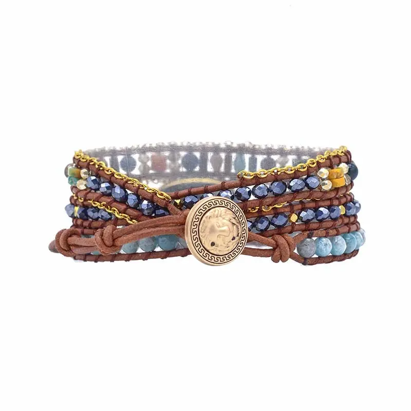 Apatite Charm Leather Wrap Bracelet - Image 6