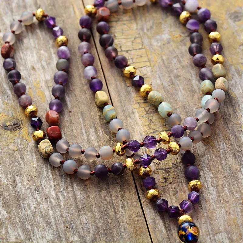 Viola Amethyst Pendant Beaded Necklace