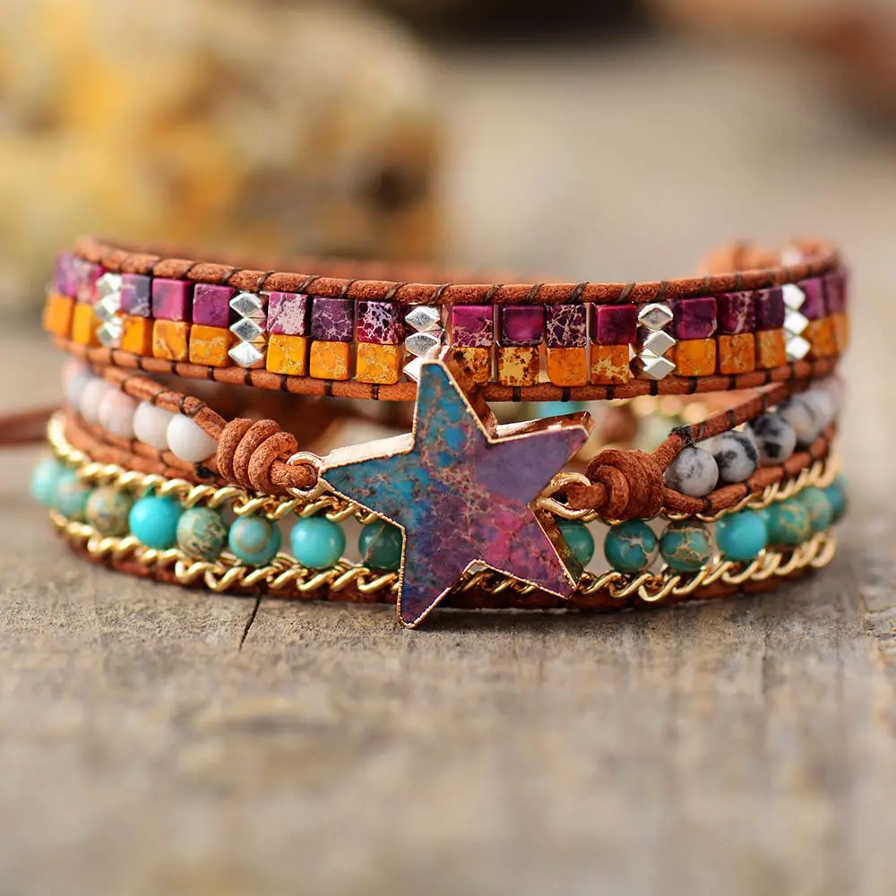Buy Rainbow Hippie Yoga Bracelet, Bohemian Colorful Cuff, Gypsy Multicolor  Howlite Bracelet, Multistrand Wrapped Bracelet, Lotus Charm Bracelet Online  in India - Etsy