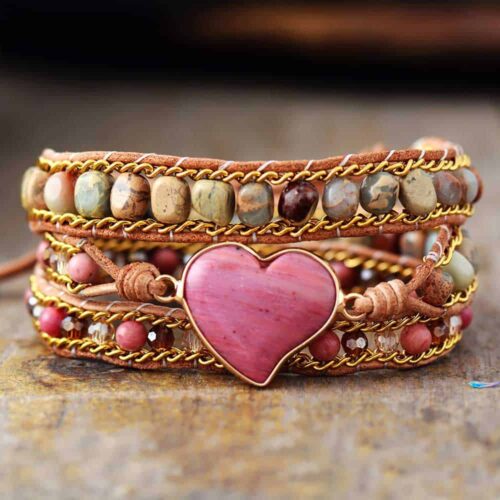 Harmony Heart Rhodonite Wrap Bracelet