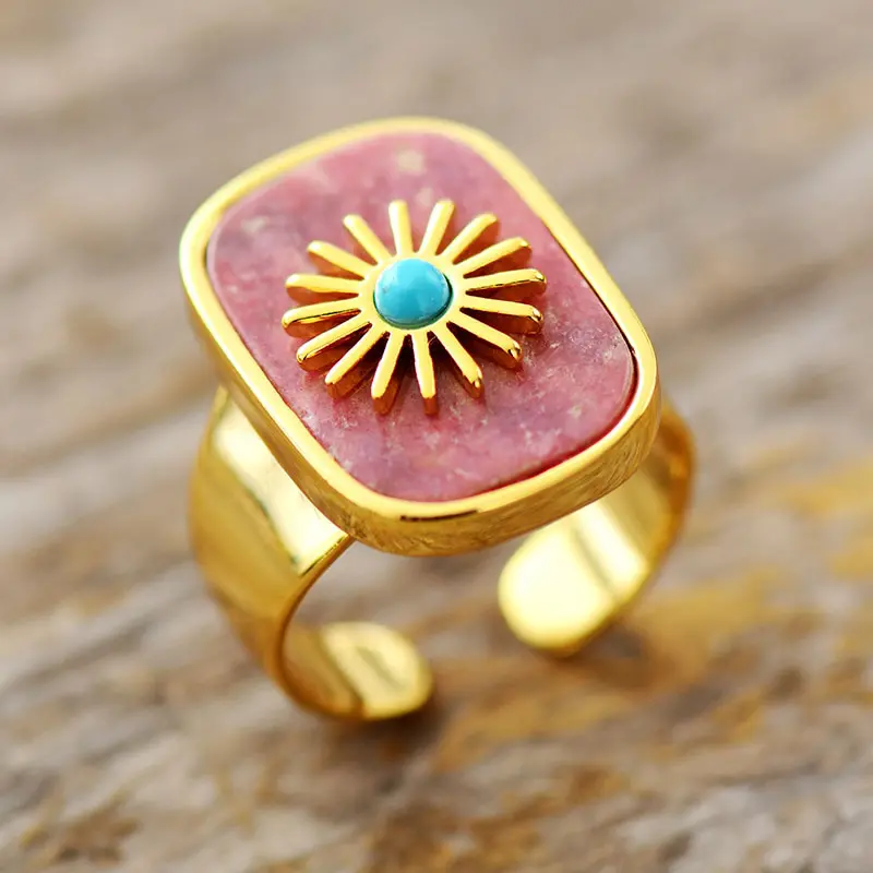 Rhodonite Gemstone Golden Rings