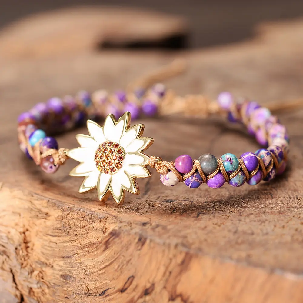 Styles For Girls|colorful Daisy Flower Charm Bracelet For Women - Zinc  Alloy Beaded Wristband