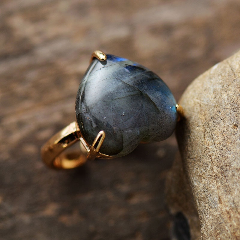 Heart Gemstone Rings labradorite stone rings
