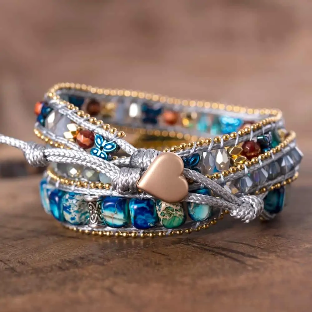 Moonbeam opal stone charm multilayered Leather wrap bracelet