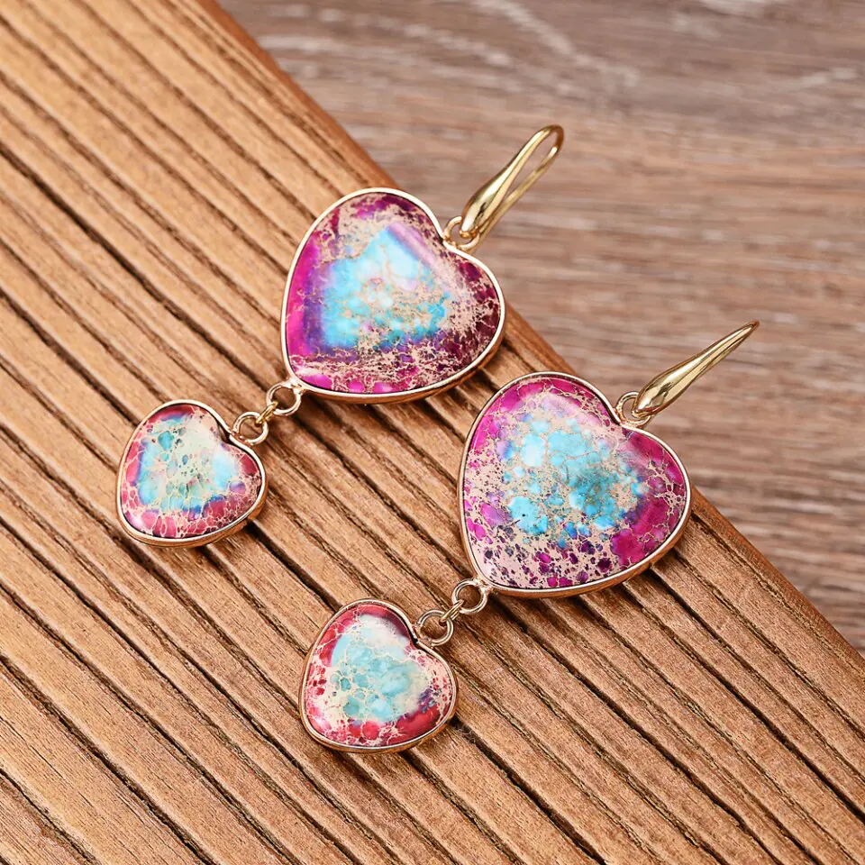 Azalia Dropping hearts Jasper Earrings