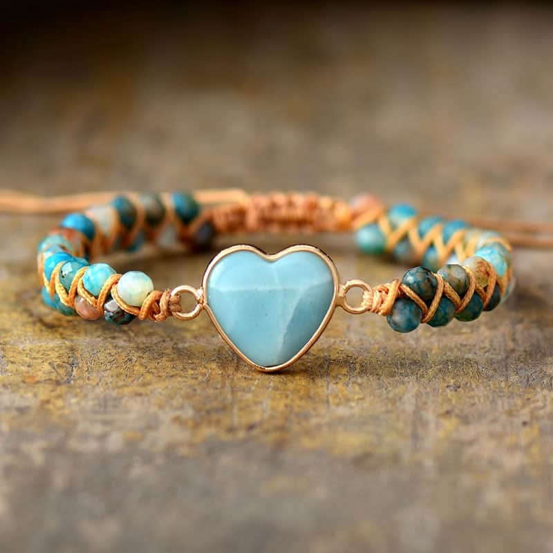 Amazonite Heart Braided Beads Bracelet