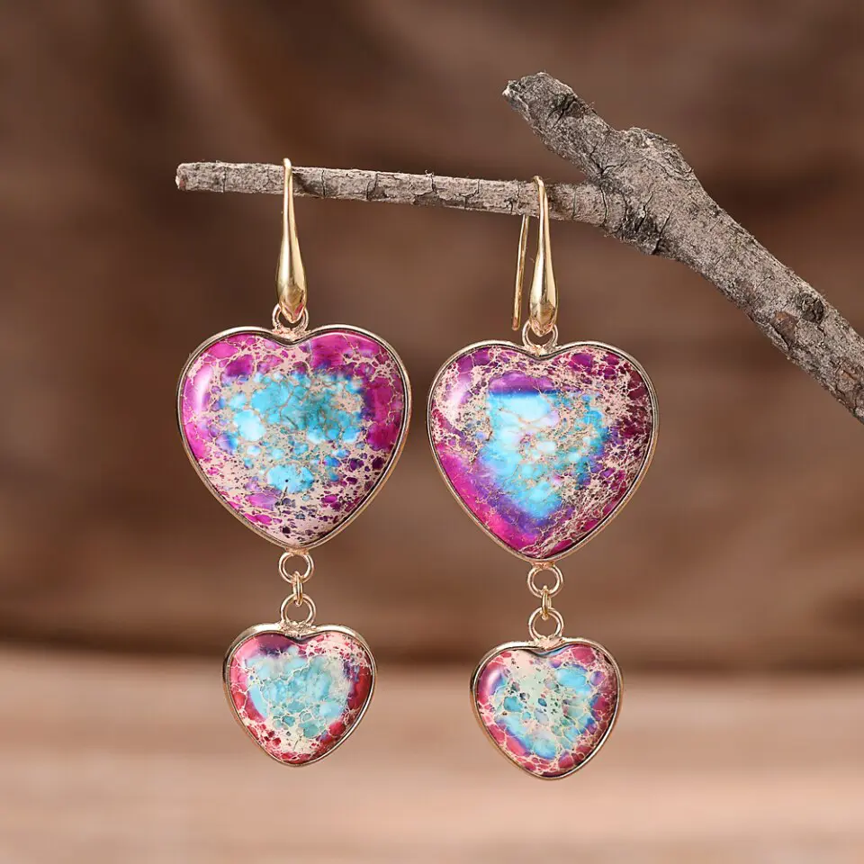 Azalia Dropping hearts Jasper Earrings